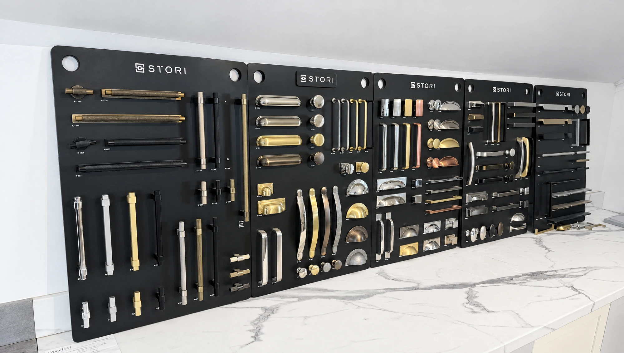 Full Stori handle collection on display at the Thomas Howie Southport showroom